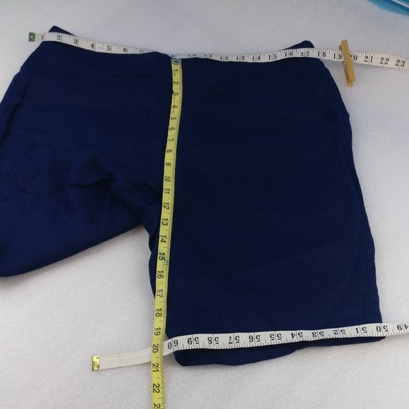 Navy Blue Linen Shorts 100% LINEN Pull On Elastic Waist, High Rise with Pockets - Picture 4 of 10